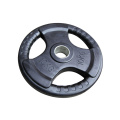 Black Tri Grip Barbell Cubierta de goma Olympic Weight Plate